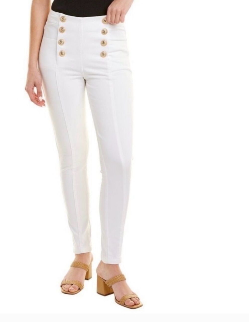J. McLaughlin White High-Rise Button-Front Skinny Pants